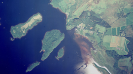 Colour aerial image of islands. 